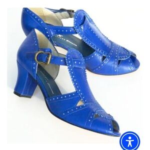 Classic Blue Leather T-Strap Heels with Stud AccentsRemix Vintage Shoes
